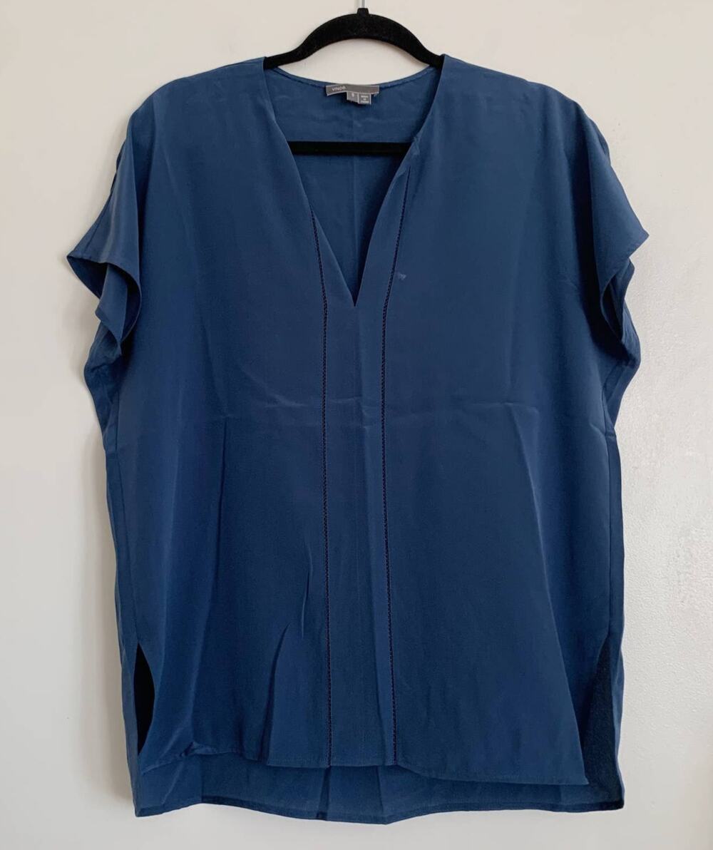 Royal Blue Vince Split-Neck Silk Top S